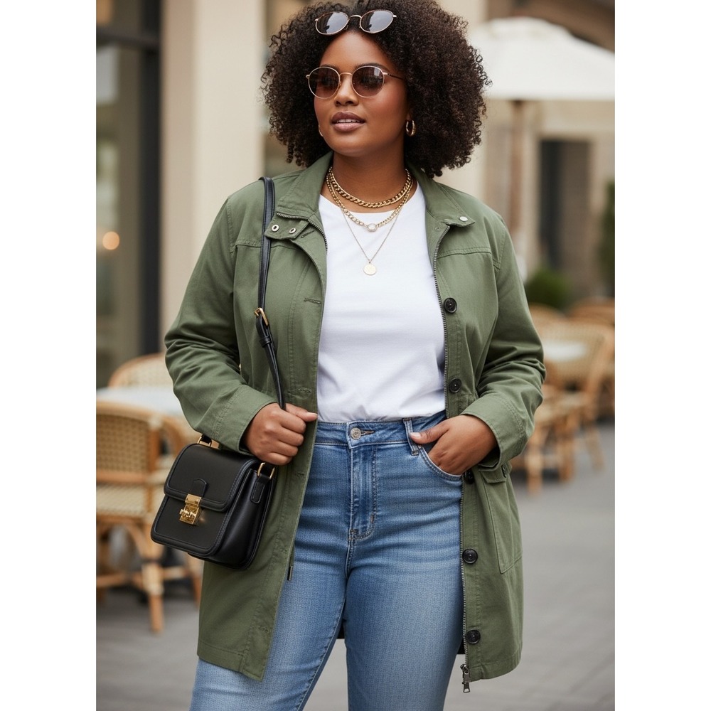 Utility Jacket 2XL Olive Green Military Field Coat New Casual Lightweight Chic